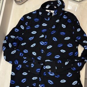 NWT Black Shirt with Blue Lip Print